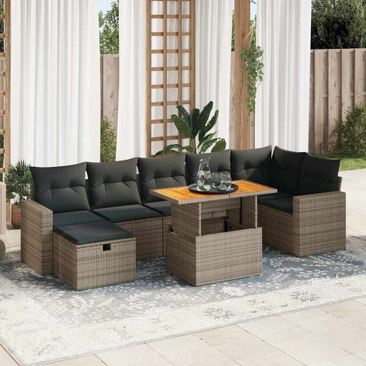 5-delige Loungeset met kussens poly rattan acacia grijs