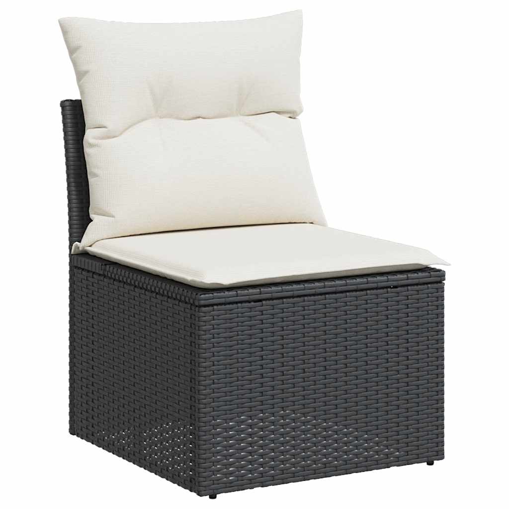 6-delige Loungeset met kussens poly rattan acacia zwart