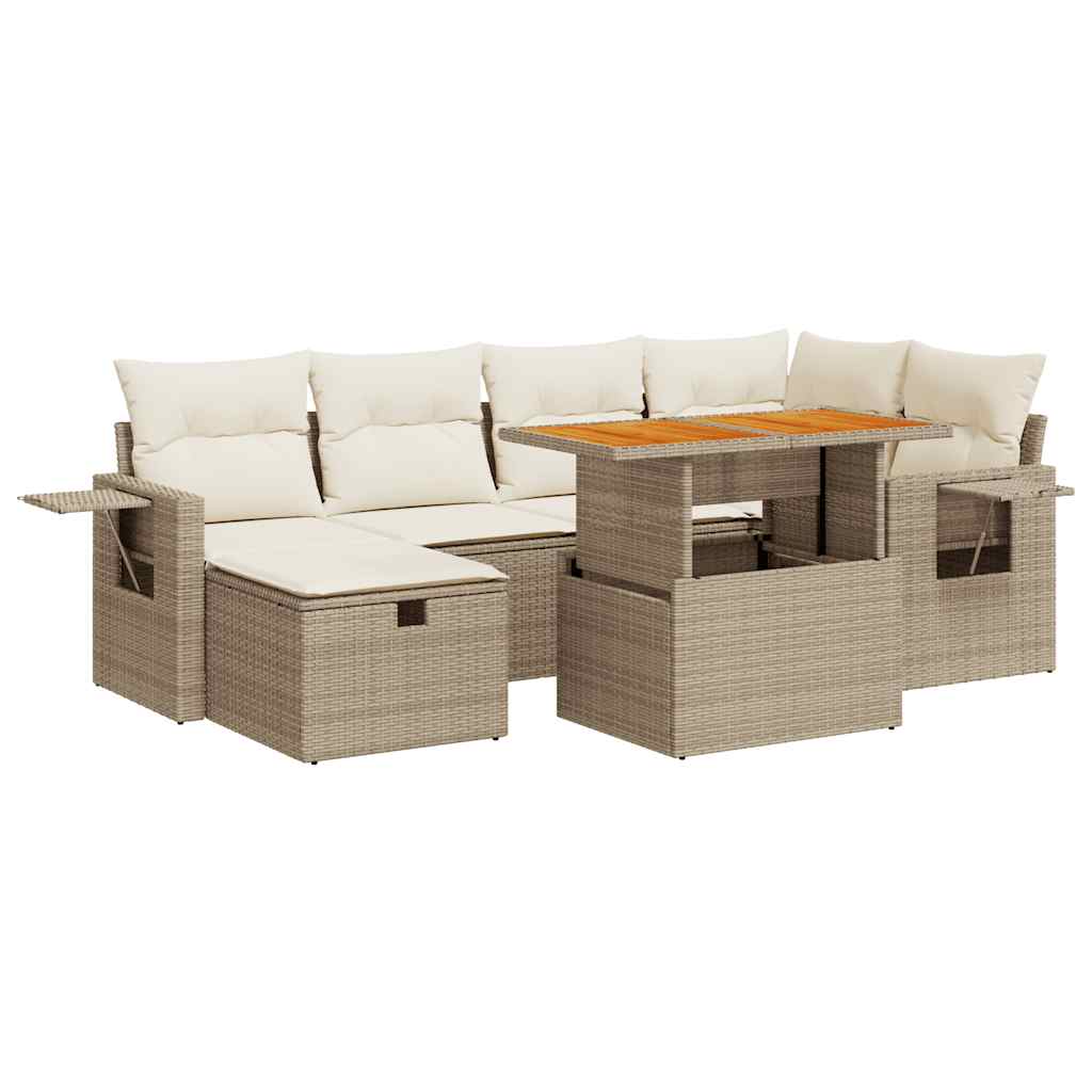 8-delige Loungeset met kussens poly rattan acacia beige