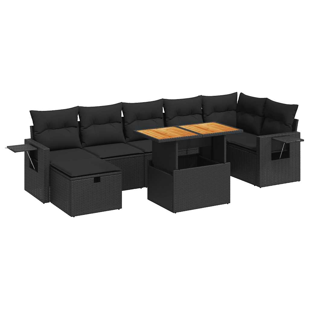 5-delige Loungeset met kussens poly rattan acacia zwart