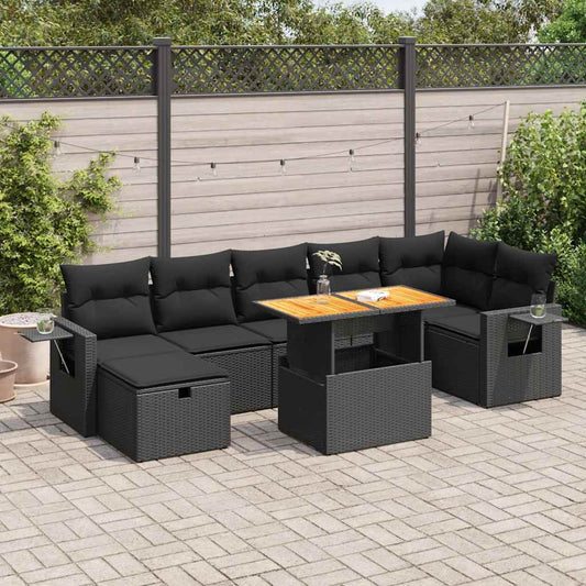 5-delige Loungeset met kussens poly rattan acacia zwart