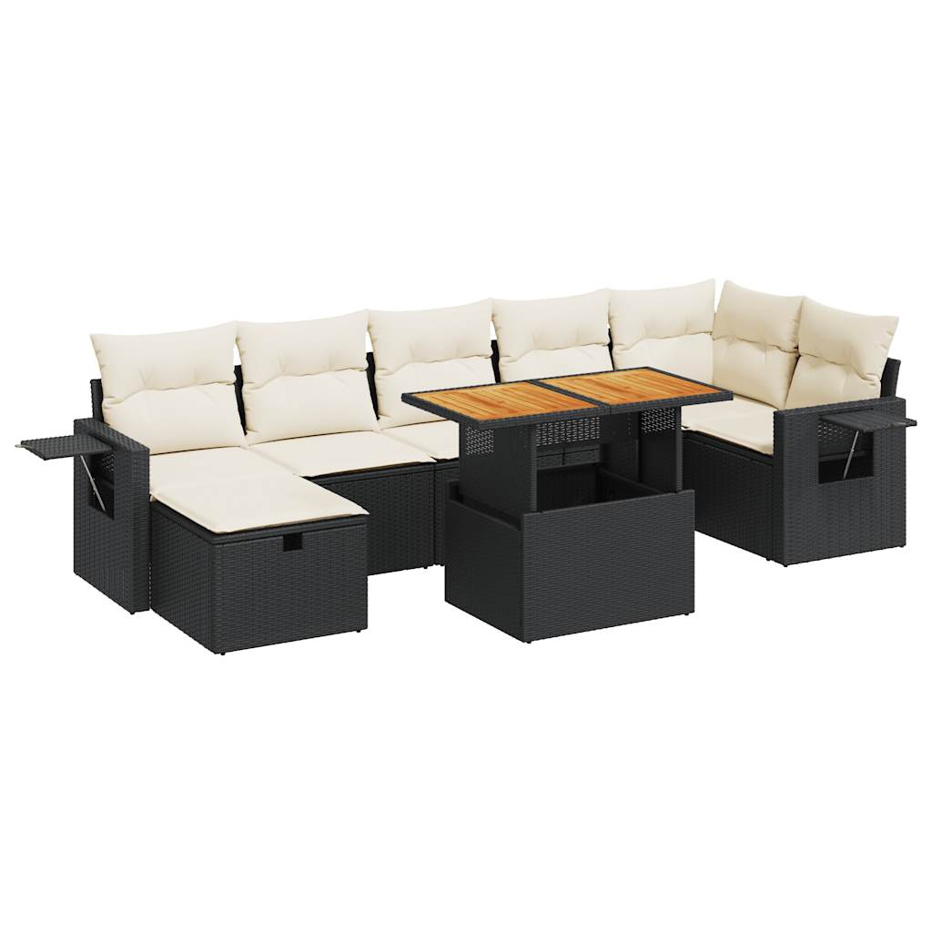 5-delige Loungeset met kussens poly rattan acacia zwart