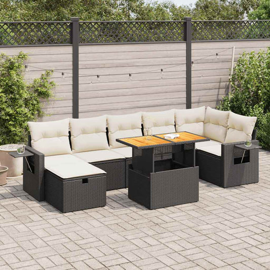 5-delige Loungeset met kussens poly rattan acacia zwart