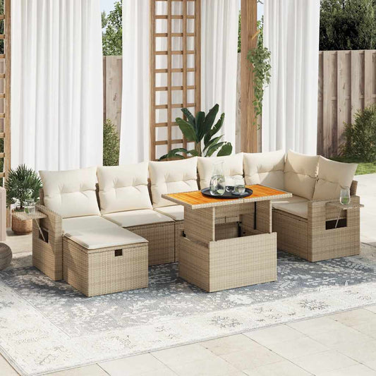 5-delige Loungeset met kussens poly rattan en acaciahout beige