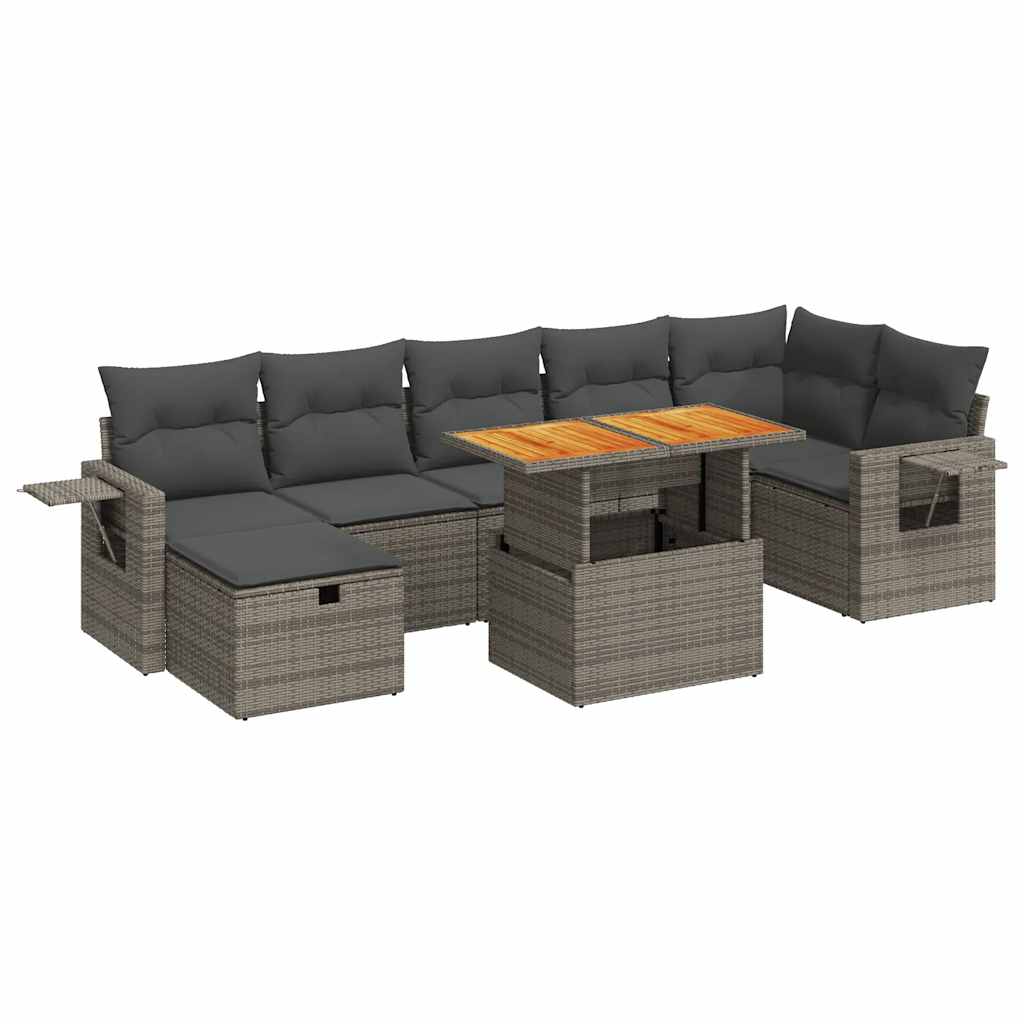 5-delige Loungeset met kussens poly rattan acacia grijs