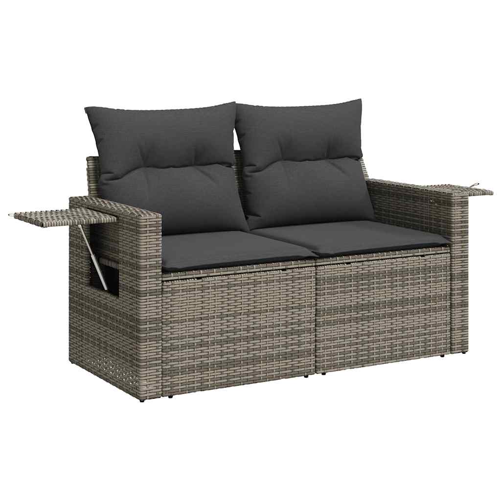 5-delige Loungeset met kussens poly rattan acacia grijs