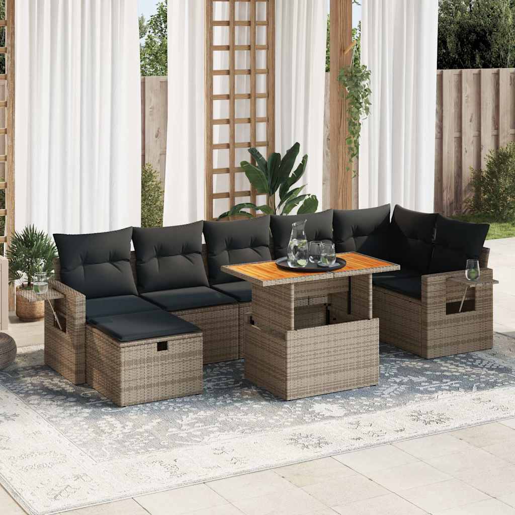 5-delige Loungeset met kussens poly rattan acacia grijs