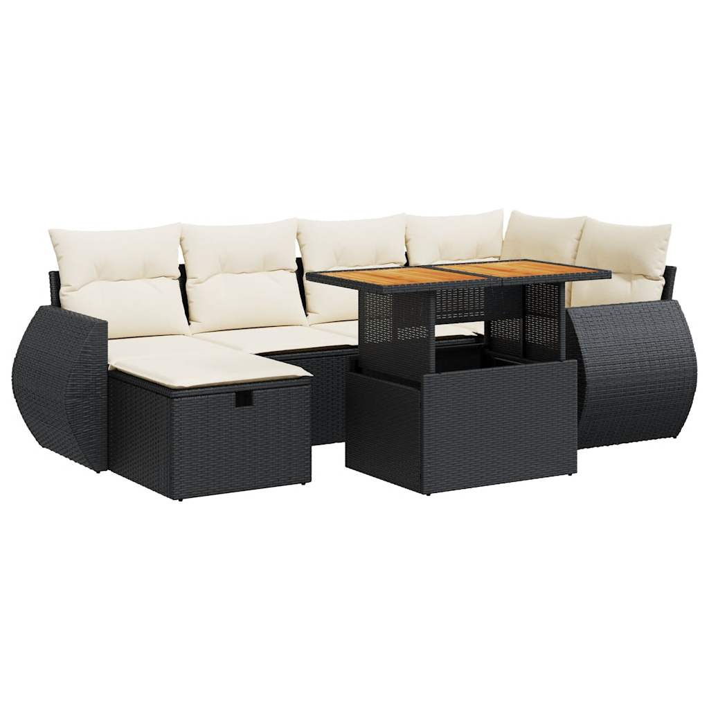 8-delige Loungeset met kussens poly rattan acacia zwart