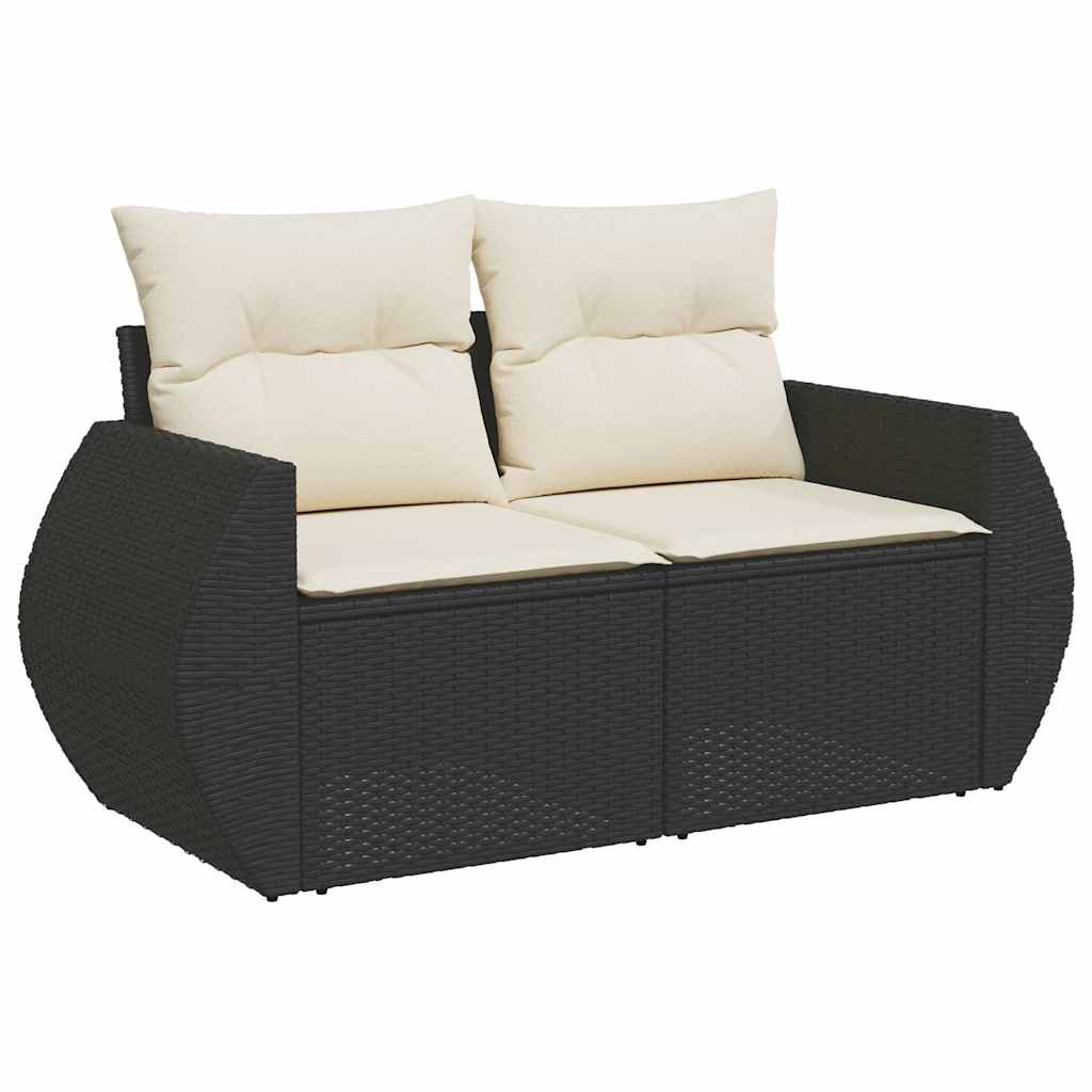 8-delige Loungeset met kussens poly rattan acacia zwart