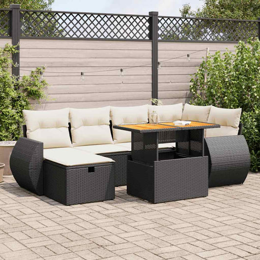 8-delige Loungeset met kussens poly rattan acacia zwart