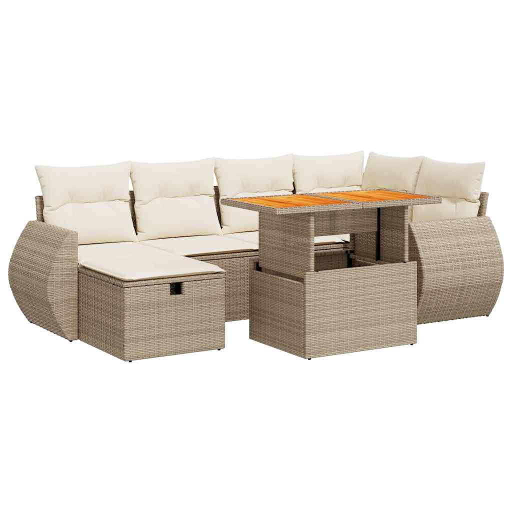 8-delige Loungeset met kussens poly rattan acacia beige