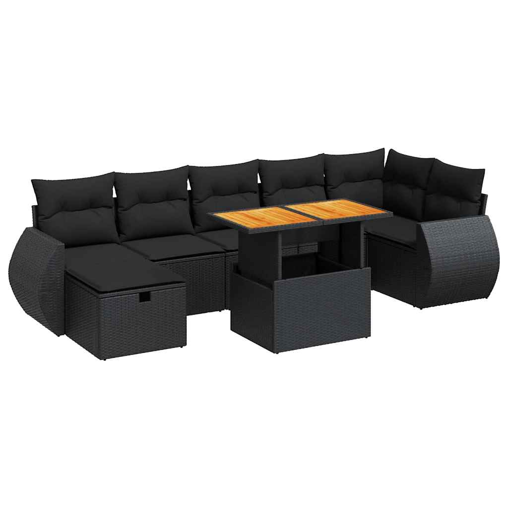 5-delige Loungeset met kussens poly rattan acacia zwart