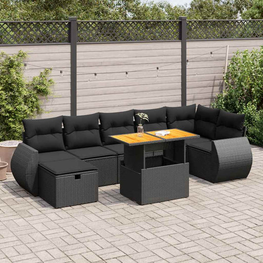 5-delige Loungeset met kussens poly rattan acacia zwart