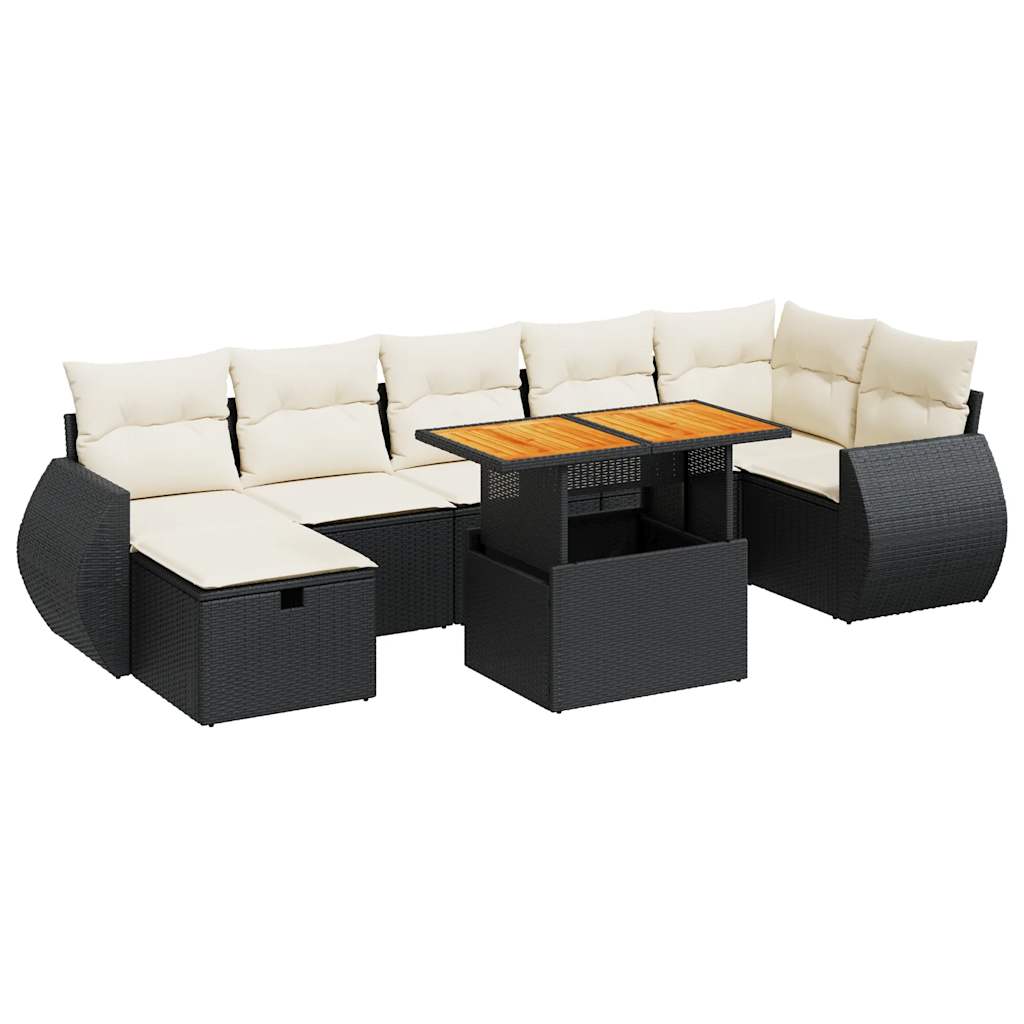 5-delige Loungeset met kussens poly rattan acacia zwart