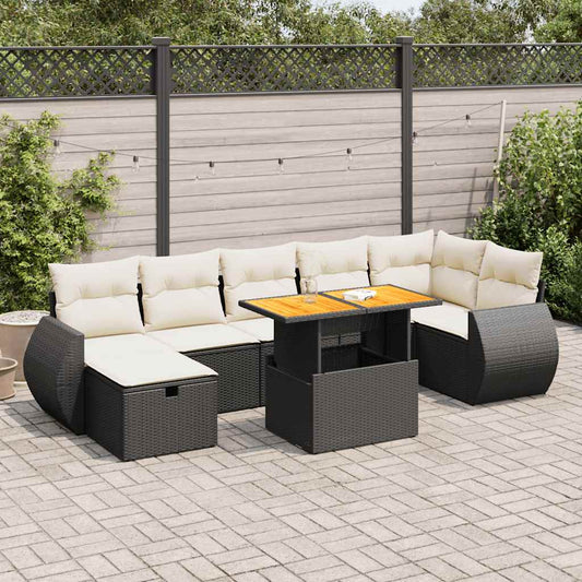 5-delige Loungeset met kussens poly rattan acacia zwart