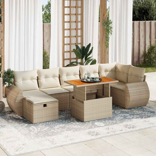 5-delige Loungeset met kussens poly rattan en acaciahout beige