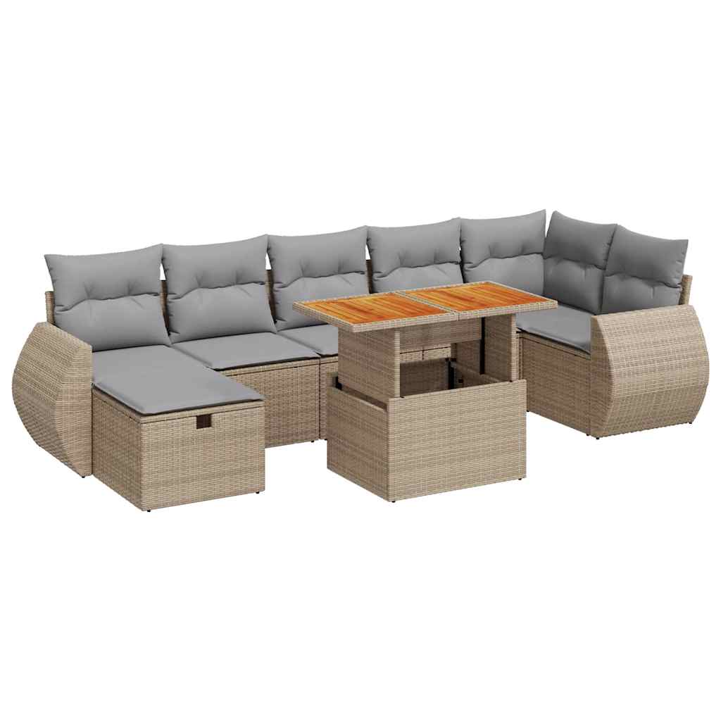 5-delige Loungeset met kussens poly rattan en acaciahout beige