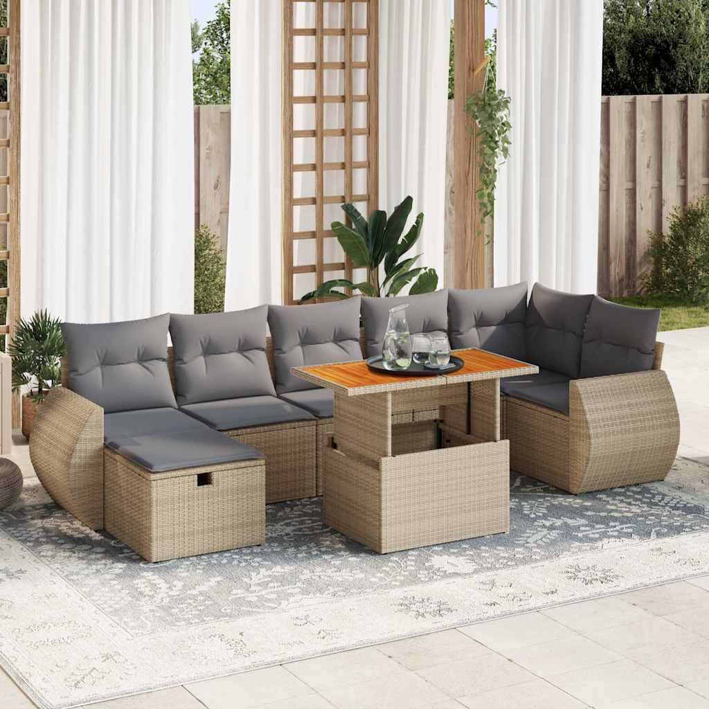 5-delige Loungeset met kussens poly rattan en acaciahout beige