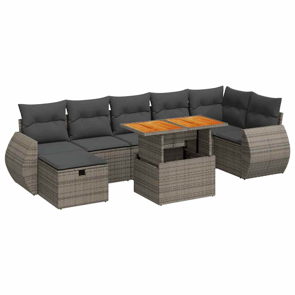 5-delige Loungeset met kussens poly rattan acacia grijs