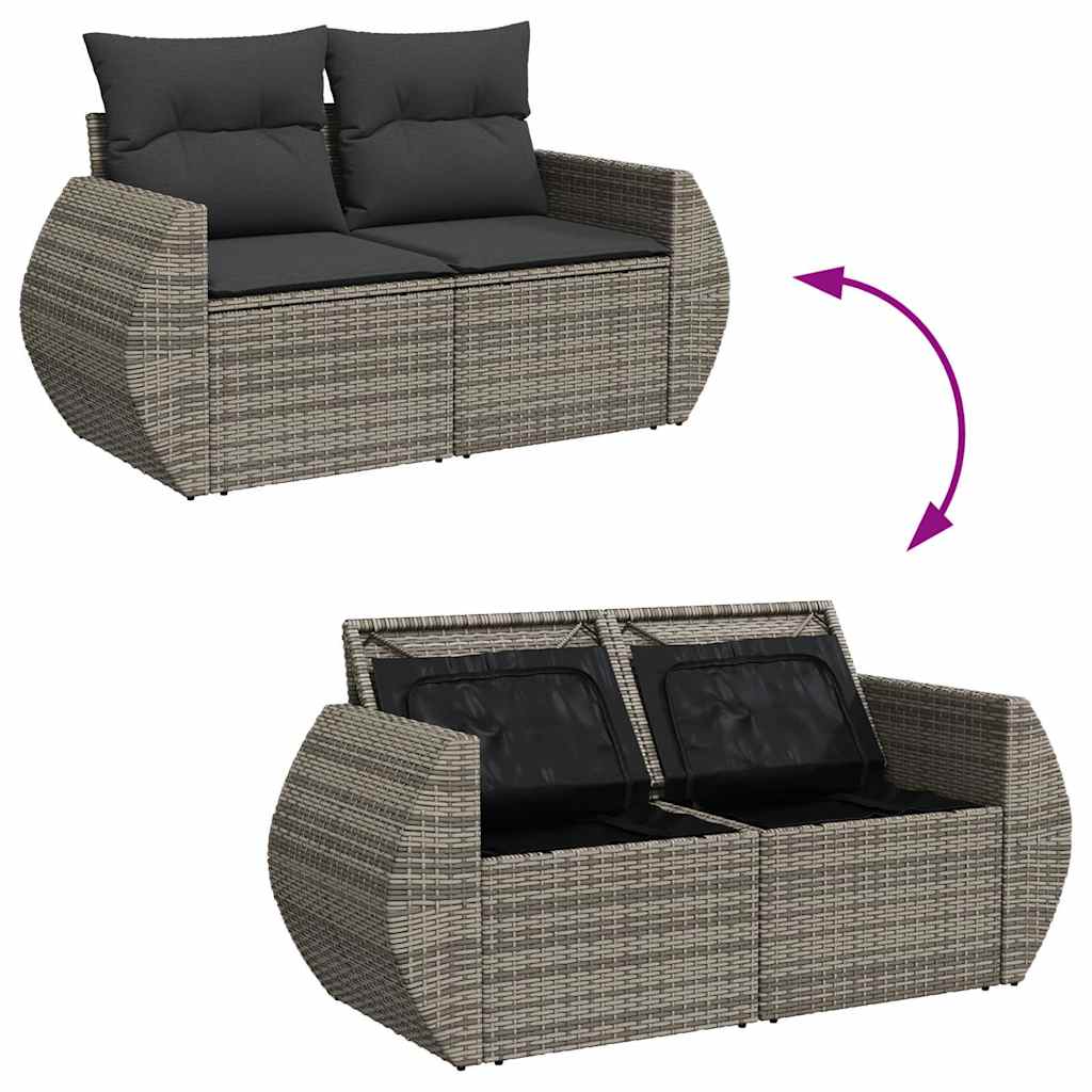 5-delige Loungeset met kussens poly rattan acacia grijs