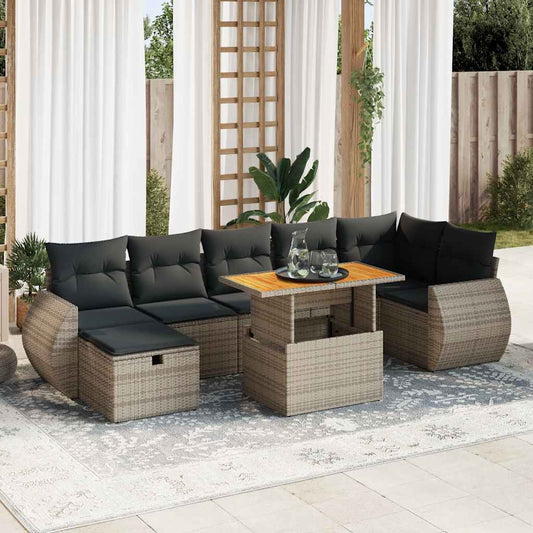 5-delige Loungeset met kussens poly rattan acacia grijs