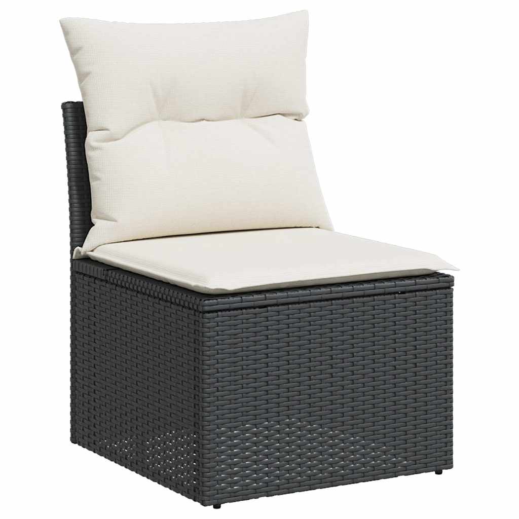 9-delige Loungeset met kussens poly rattan acacia zwart