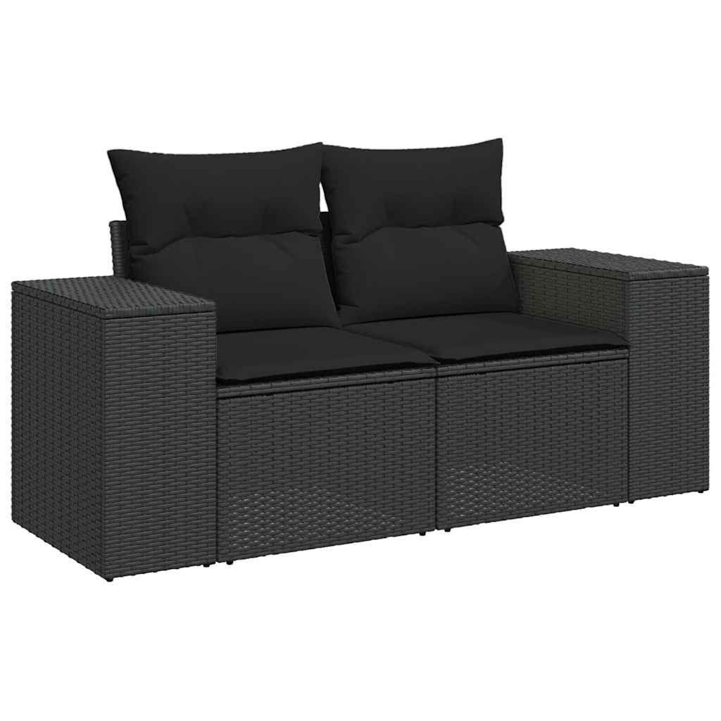 6-delige Loungeset met kussens poly rattan acacia zwart