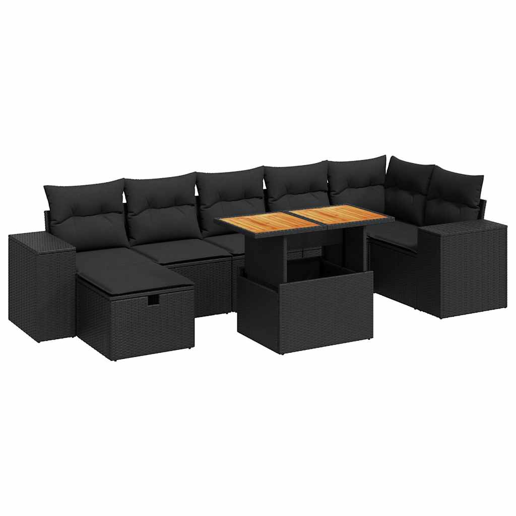 5-delige Loungeset met kussens poly rattan acacia zwart