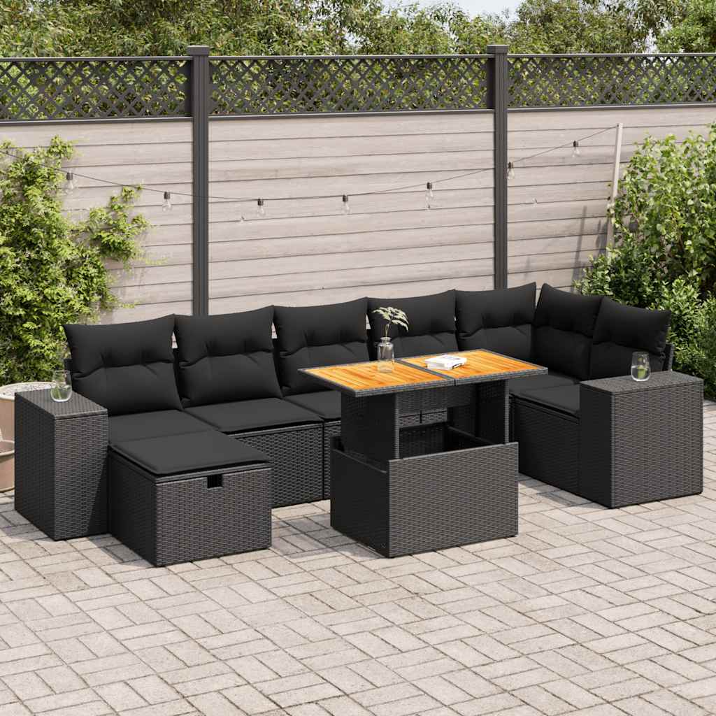 5-delige Loungeset met kussens poly rattan acacia zwart