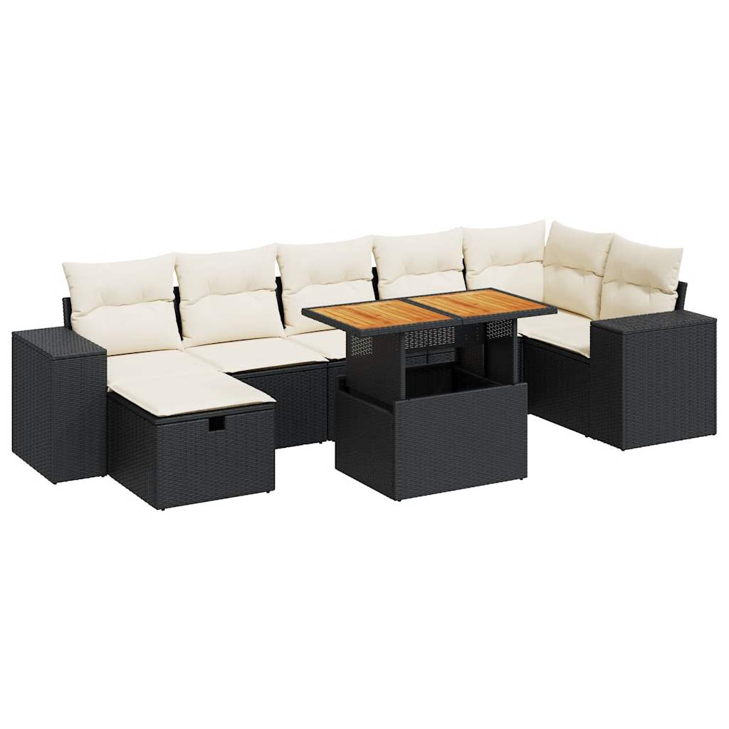 5-delige Loungeset met kussens poly rattan acacia zwart