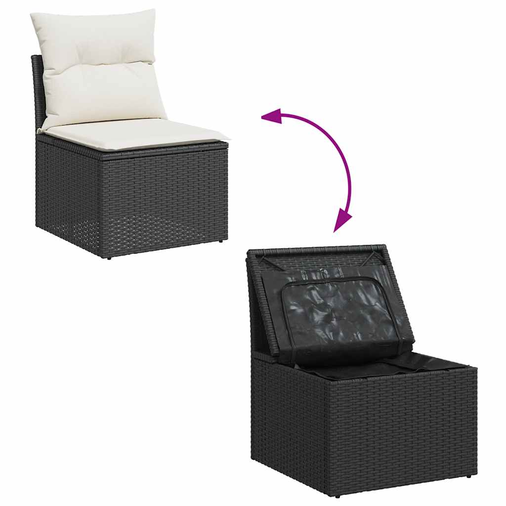 5-delige Loungeset met kussens poly rattan acacia zwart