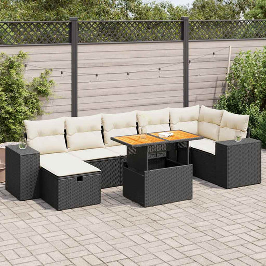 5-delige Loungeset met kussens poly rattan acacia zwart