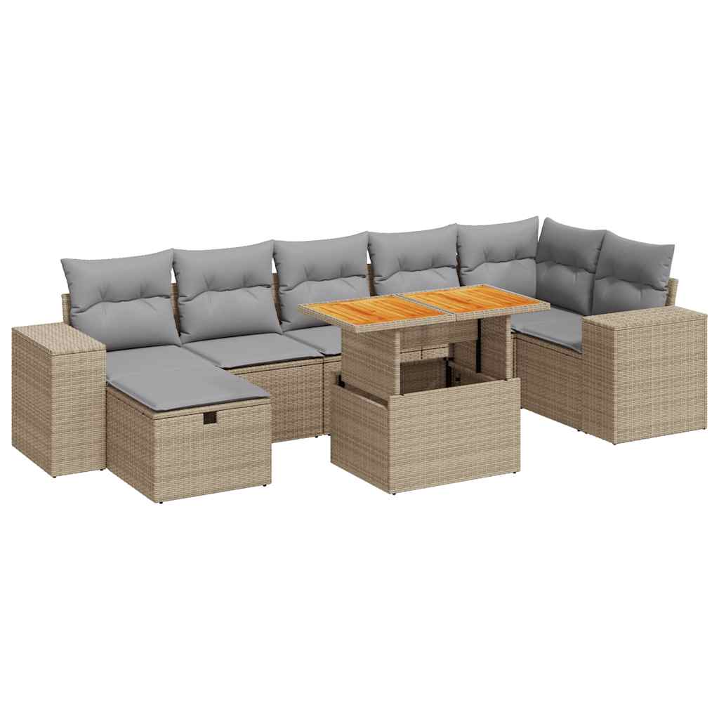 5-delige Loungeset met kussens poly rattan en acaciahout beige