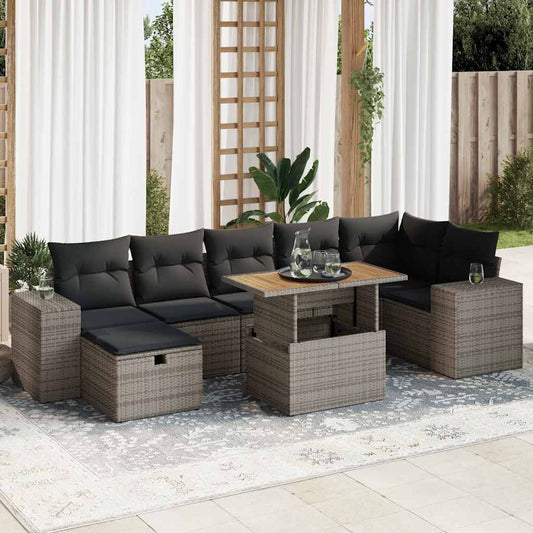 5-delige Loungeset met kussens poly rattan acacia grijs