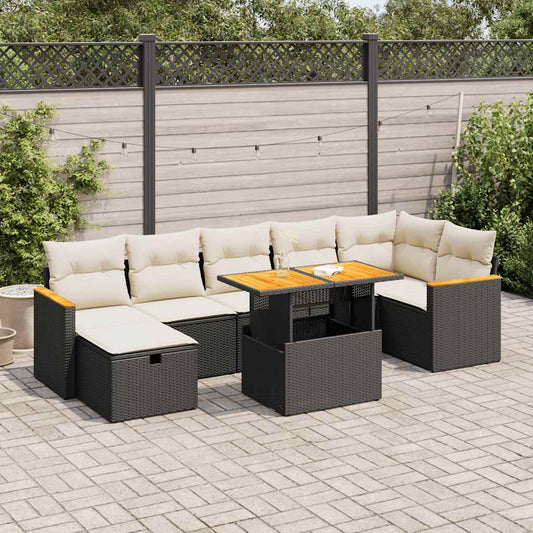 5-delige Loungeset met kussens poly rattan zwart