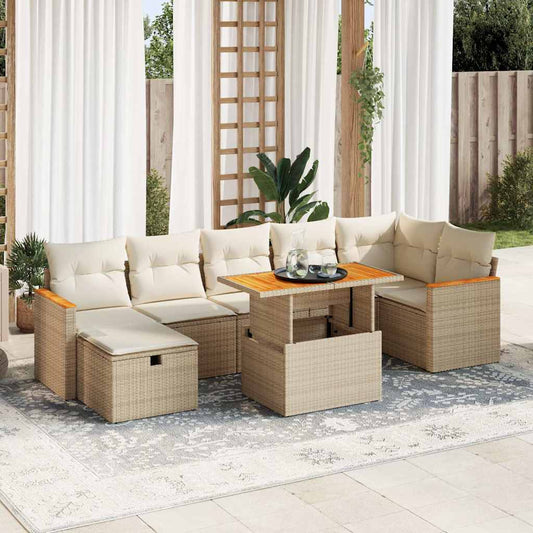 5-delige Loungeset met kussens poly rattan beige