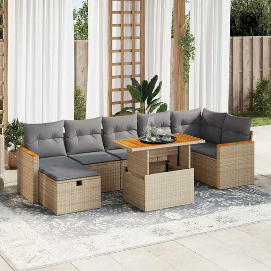 5-delige Loungeset met kussens poly rattan beige