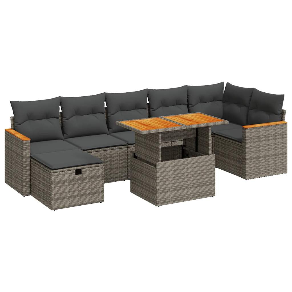 5-delige Loungeset met kussens poly rattan grijs