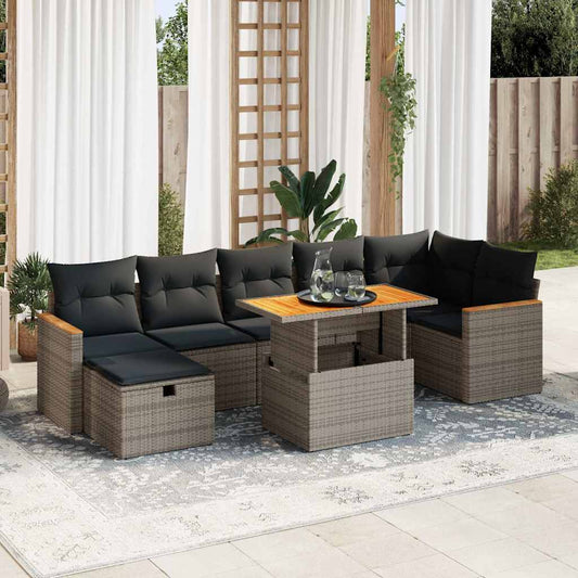 5-delige Loungeset met kussens poly rattan grijs