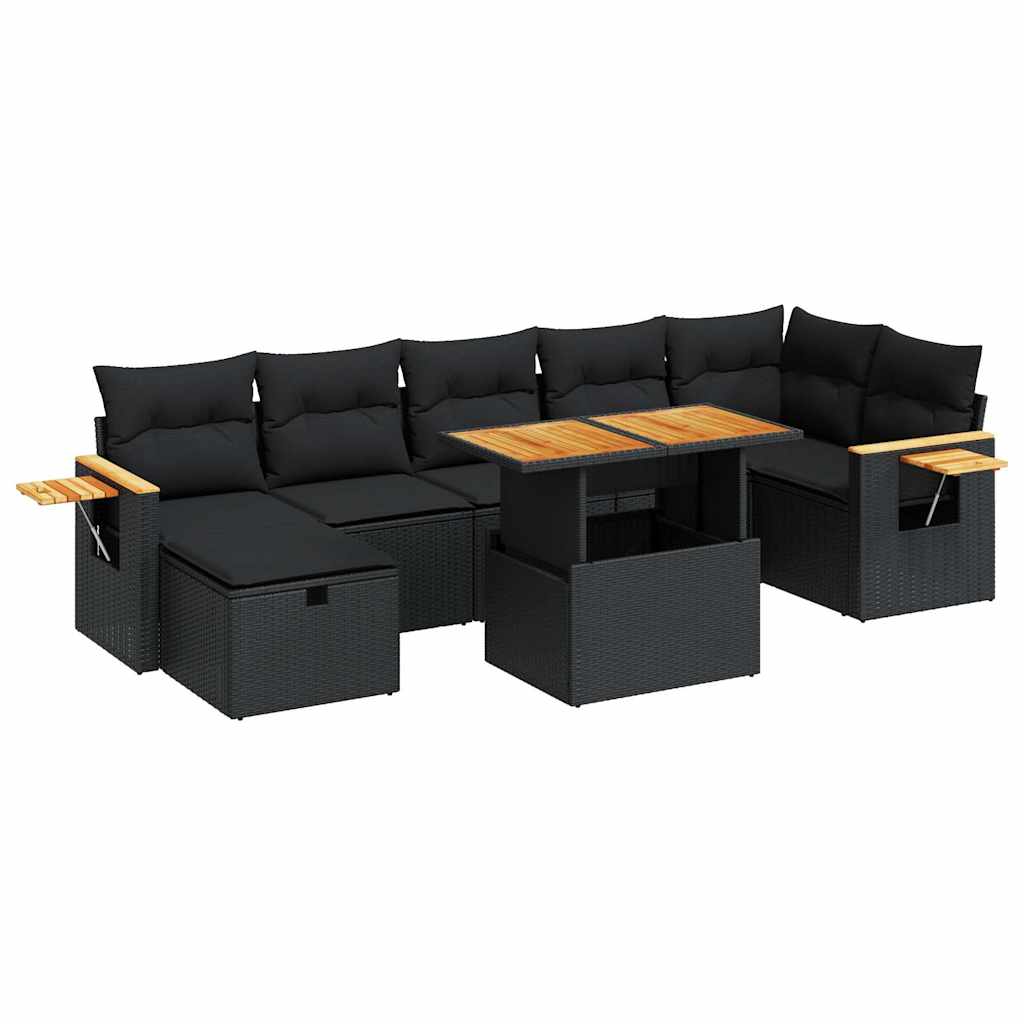 5-delige Loungeset met kussens poly rattan zwart