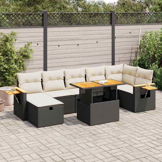 5-delige Loungeset met kussens poly rattan zwart