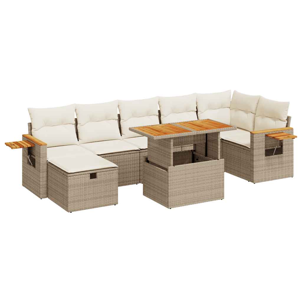 5-delige Loungeset met kussens poly rattan beige