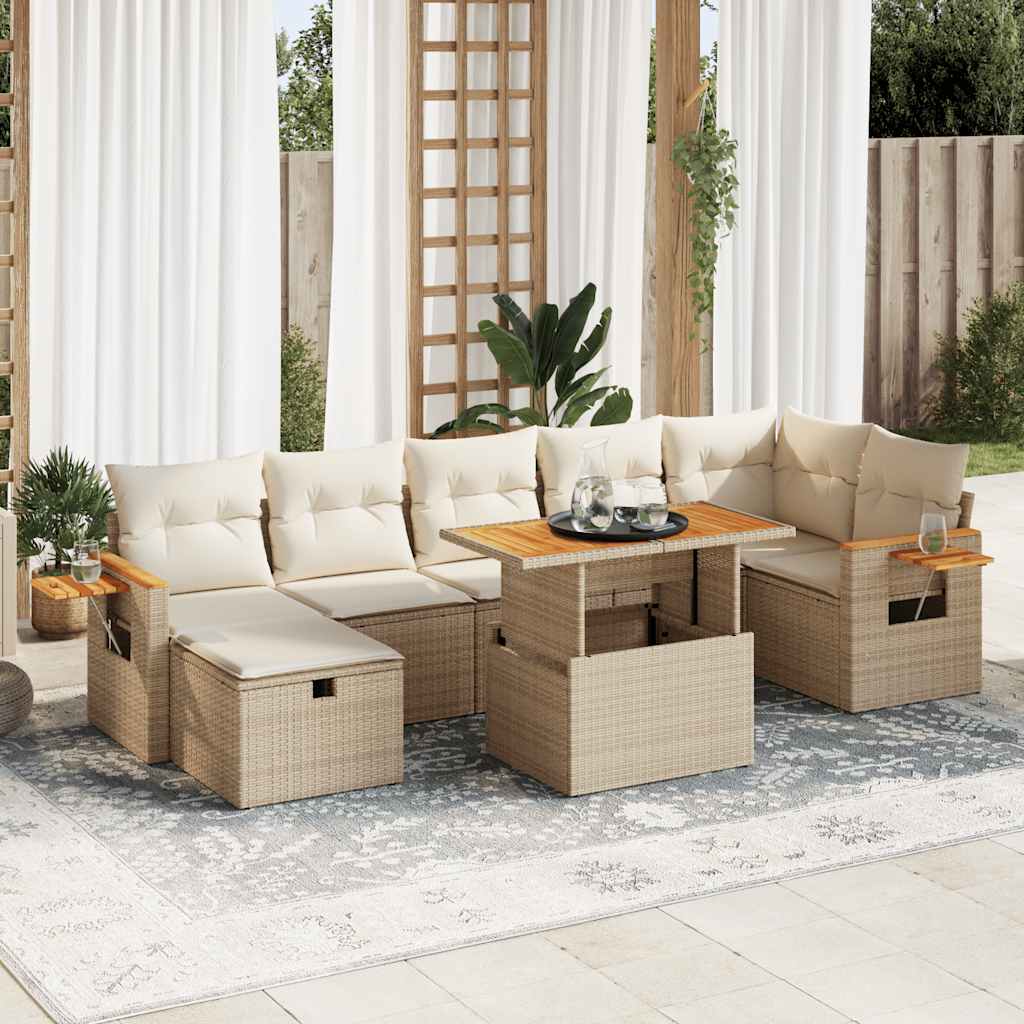 5-delige Loungeset met kussens poly rattan beige