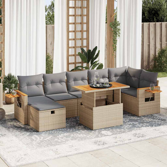 5-delige Loungeset met kussens poly rattan beige