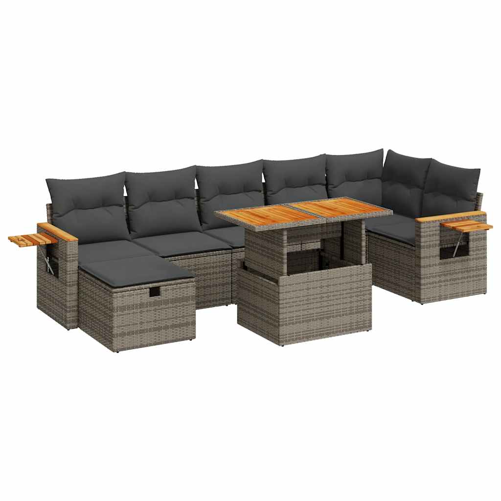 5-delige Loungeset met kussens poly rattan grijs