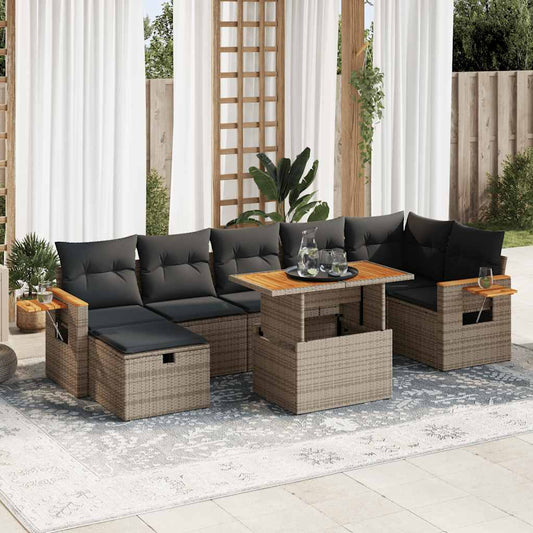 5-delige Loungeset met kussens poly rattan grijs