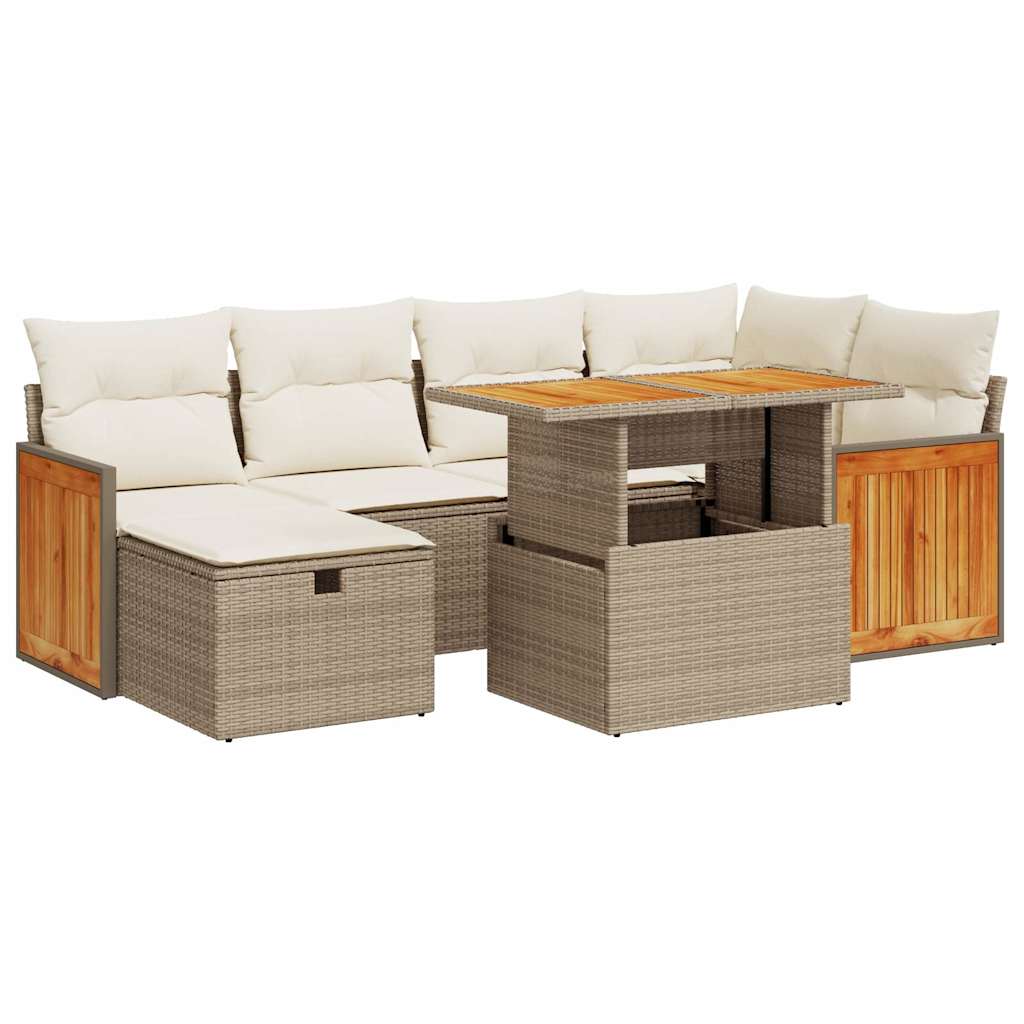 8-delige Loungeset met kussens poly rattan beige