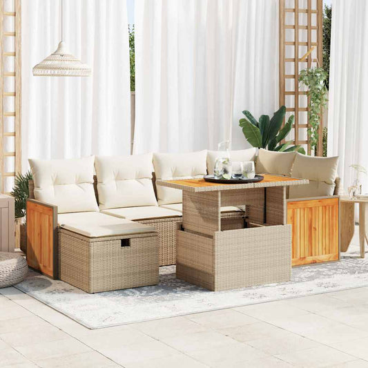 8-delige Loungeset met kussens poly rattan beige