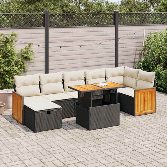 5-delige Loungeset met kussens poly rattan zwart