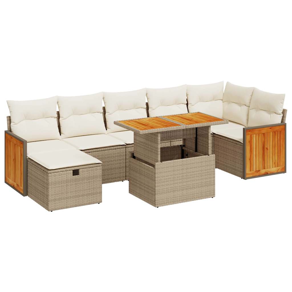 5-delige Loungeset met kussens poly rattan beige